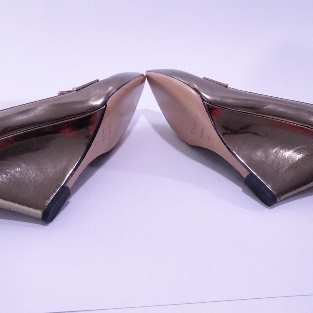 Theory Women's Metallic Leather Loafer Wedge Pumps Sandals NWT 498 Sz 37 39 - Picture 4 of 5